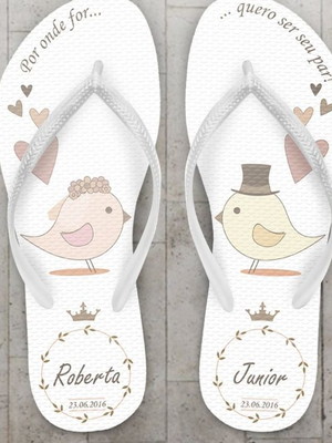 Chinelo casamento passarinhos personalizado