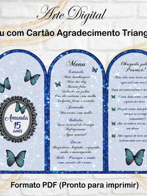 Menu triangular com agradecimento digital 15 anos