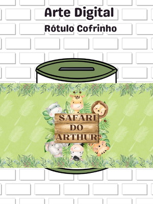 Arte digital rótulo cofrinho safari baby