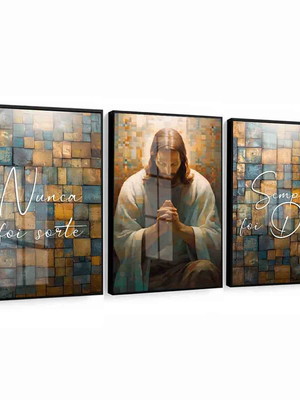 Quadro decorativo frases religião jesus cores com vidro