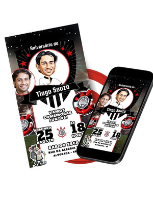 Convite digital com caricatura corintians