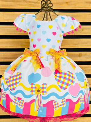 Vestido festa caipira infantil junino arraial corações tam 1