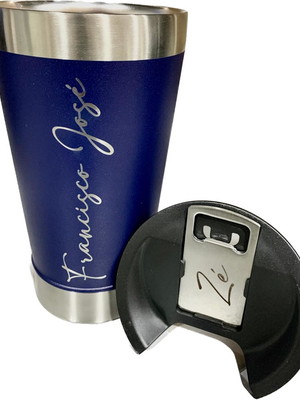Copo térmico personalizado inox 473ml c/ tampa e abridor