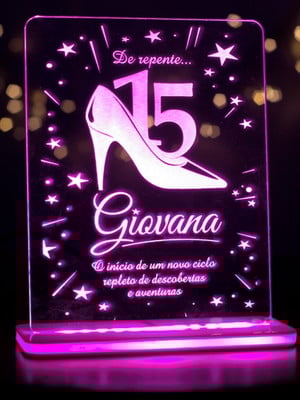 Luminária led 15 anos salto alto - personalize com nome