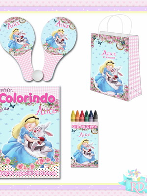 Kit colorir com sacola raquete alice no país das maravilhas