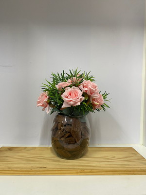 Arranjo misto de rosa flores artificial com vaso