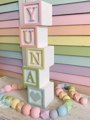 Decoração cubo letra em mdf para quarto de menina kit 5 un