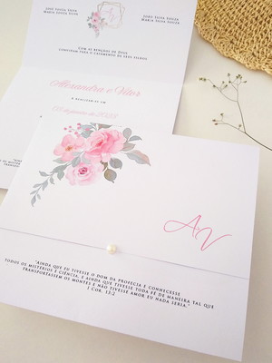 Convite de casamento floral rosa