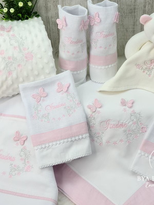Enxoval bebê menina flores e borboleta 3d