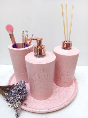 Kit lavabo com bandeja granilite rosa - 4 peças
