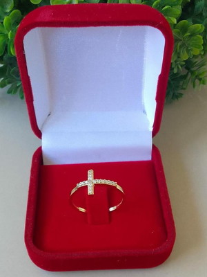 Anel cruz com micro zircônias banhado a ouro 18k