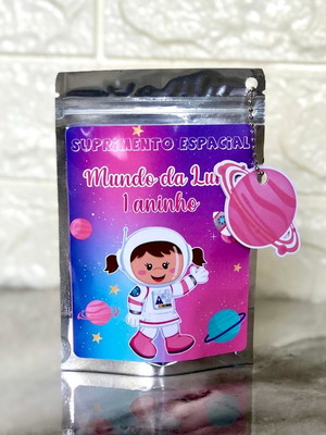 Saquinho metalizado astronauta menina p