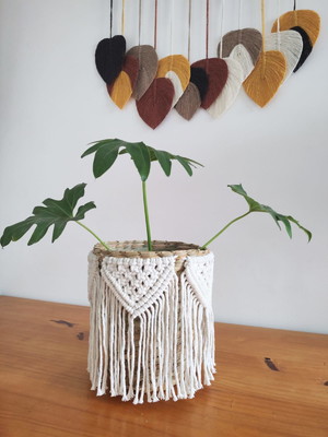 Cachepot de palha com macramê