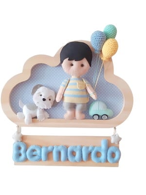 Enfeite quadrinho porta maternidade - menino e cachorrinho