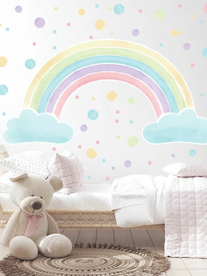 Adesivo de parede gigante arco iris 2 metros com bolinhas