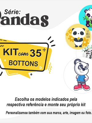 Kit com 35 bottons - série pandas
