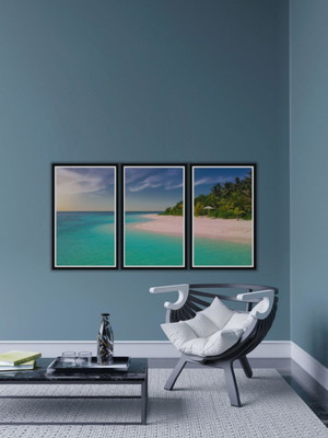 Quadro decorativo praia ilha com vidro
