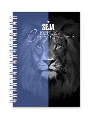 Caderno seja forte e corajosa leão azul escuro