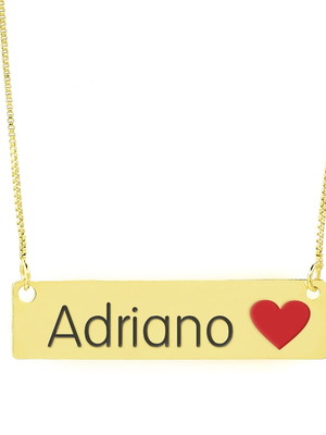 Colar personalizado c/ nome e coração adriano banhado ouro