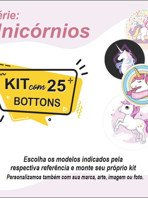 Kit com 25 bottons - série unicórnios