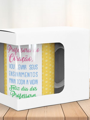 Caneca na caixa com visor dia dos professores 19