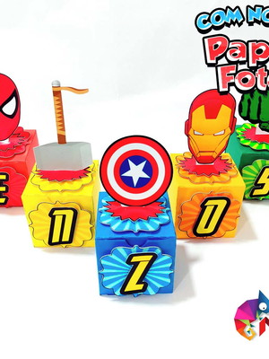 Caixa cubo com letra ou número vingadores