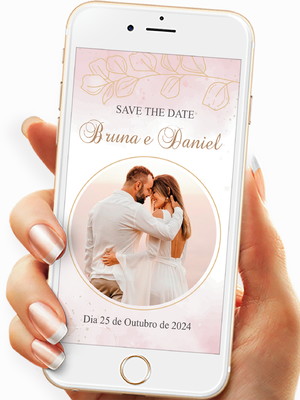 Save the date digital para casamento rosa e dourado