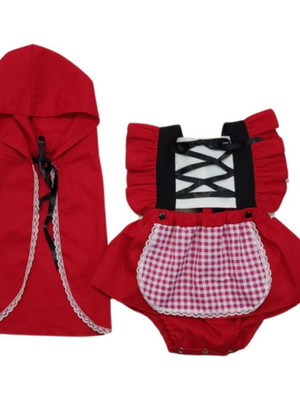 Romper chapeuzinho vermelho com capa jardineira body