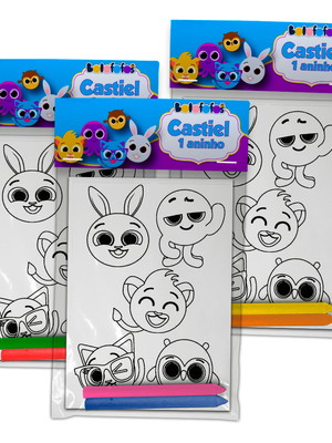 Kit colorir + 2 giz personalizado festa infantil bolo fofos