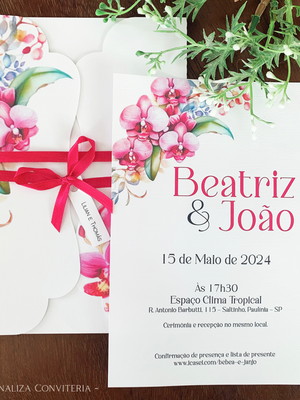 Convite de casamento orquídea fúcsia