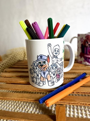 Caneca de polímero para colorir + 6 canetinhas