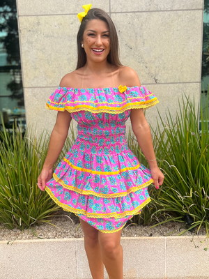 Vestido de festa junina adulto - chitinha rosa