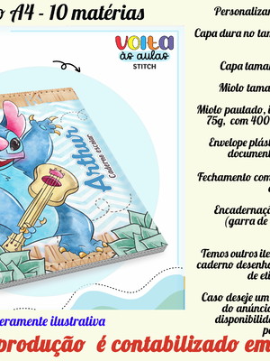 Caderno a4 10 matérias personalizado no tema stitch