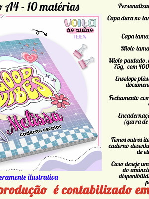 Caderno a4 10 matérias personalizado no tema good vibes