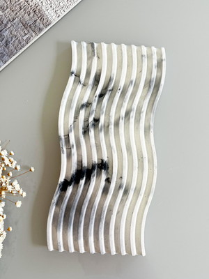 Bandeja de cimento wave 25cm para decoração marm, preto