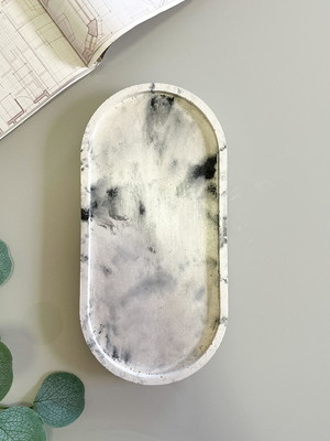 Bandeja de cimento para decoração oval 24cm marm, preto