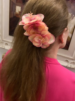 Presilha maxi orquídeas cores rosa e coral