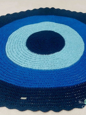 Tapete infantil redondo ondinhas de crochê 80cm/barbante