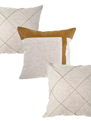 3 capas de almofadas decorativa linho couro luxo drapeado