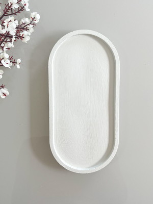 Bandeja de cimento para decoração oval 24cm branco