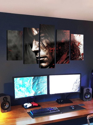 Quadro samurai guerreiro 5 peças em metal ultra qualidade
