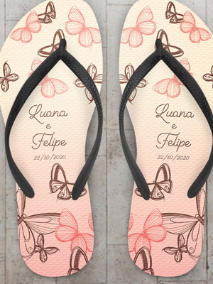 Chinelo casamento personalizado com borboletas