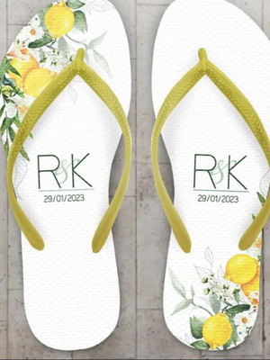 Chinelo casamento flores de limão personalizado