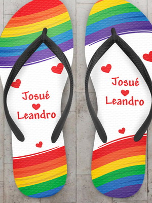 Chinelo casamento lgbt personalizado com coração