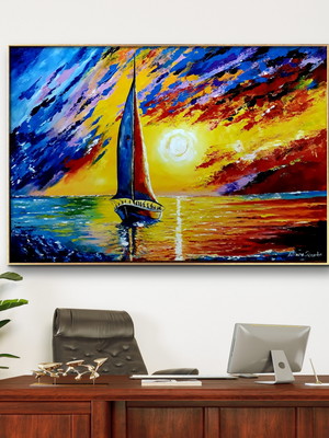 Tela pintada a mão barco