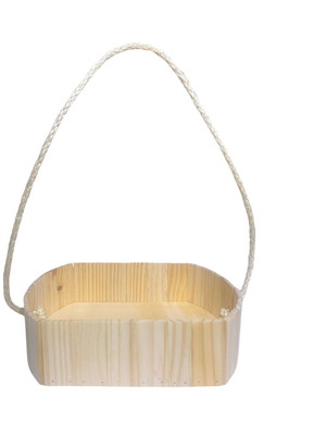 Cesta ripada oval em madeira pinus com sisal