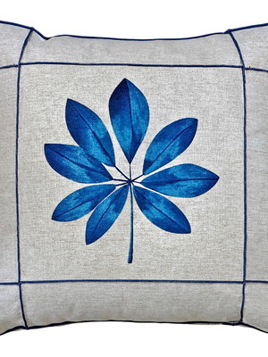 Almofada linho estampa flor pétalas azul drapeada luxo 45x45