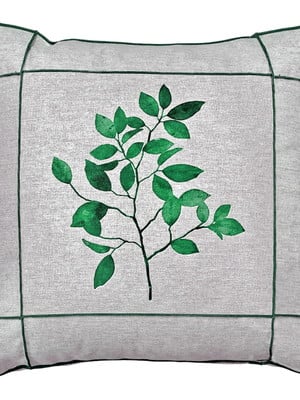 Almofada linho galho folhas limão verde drapeada luxo 45x45