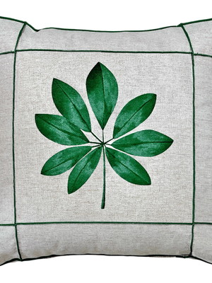Almofada linho estampa flor pétala verde drapeada luxo 45x45