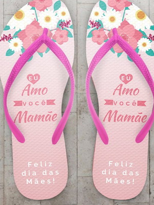Chinelo personalizado dia das mães rosa com flores